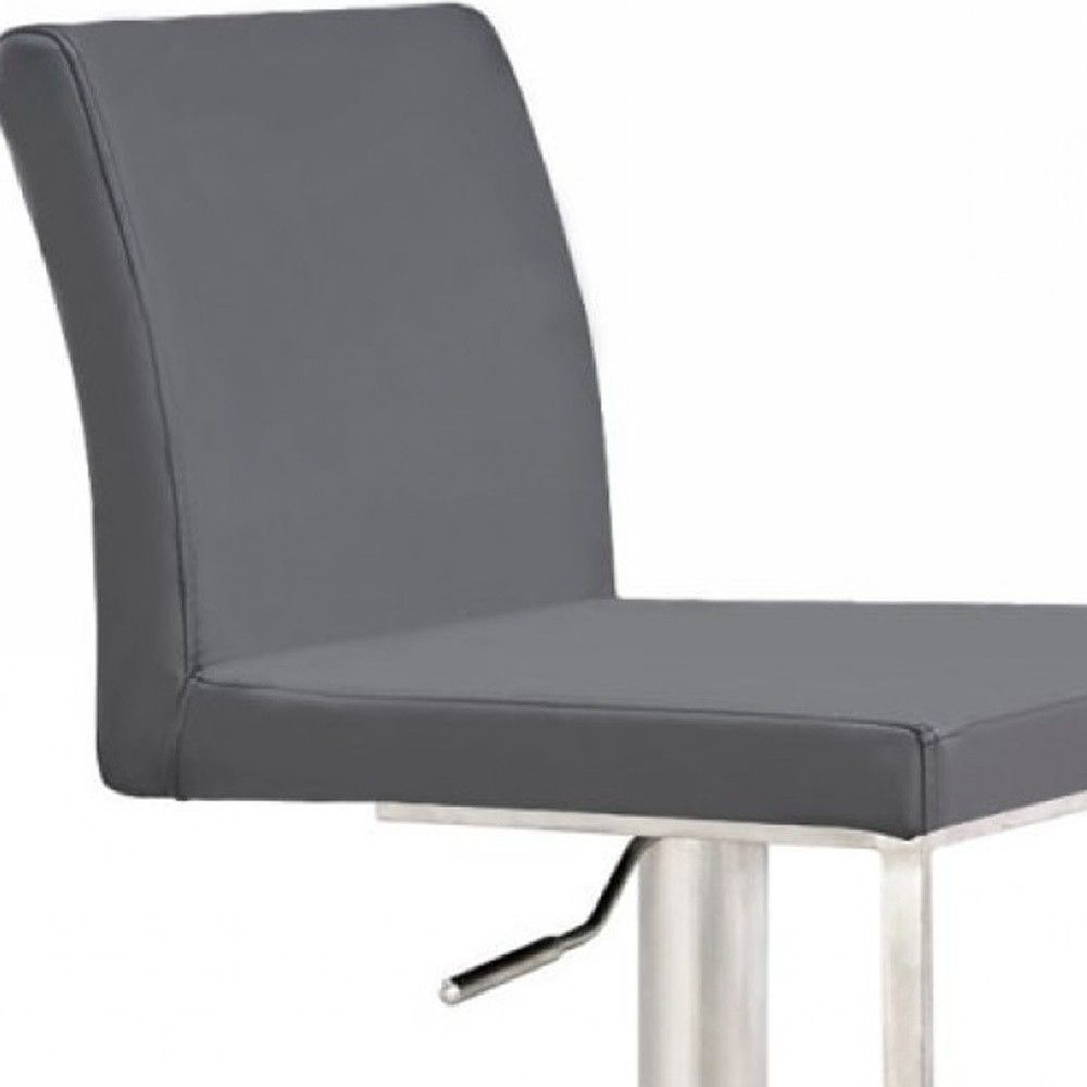 Faux Leather And Stainless Steel Swivel Low Back Adjustable Height Bar Chair - Gray / Silver