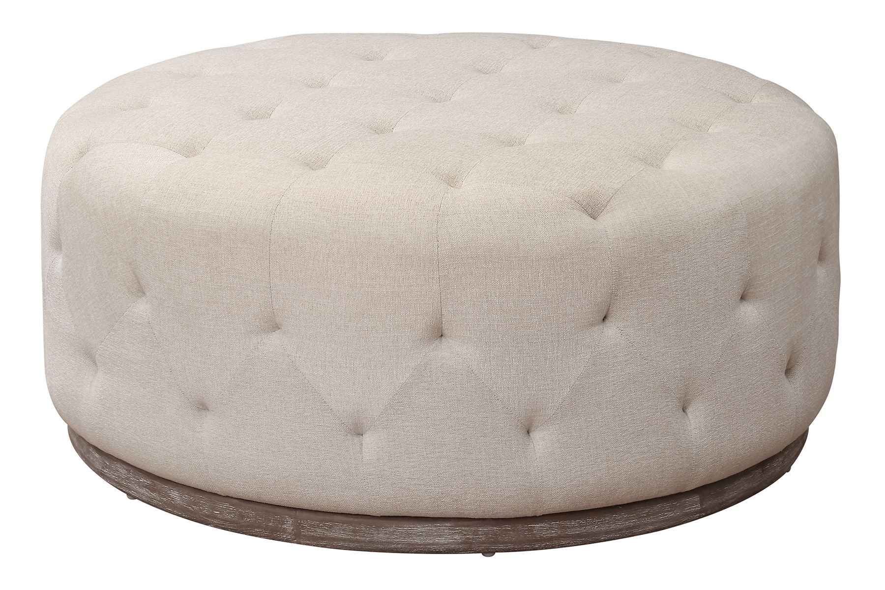 Velvet Tufted Round Ottoman - Ivory / Brown