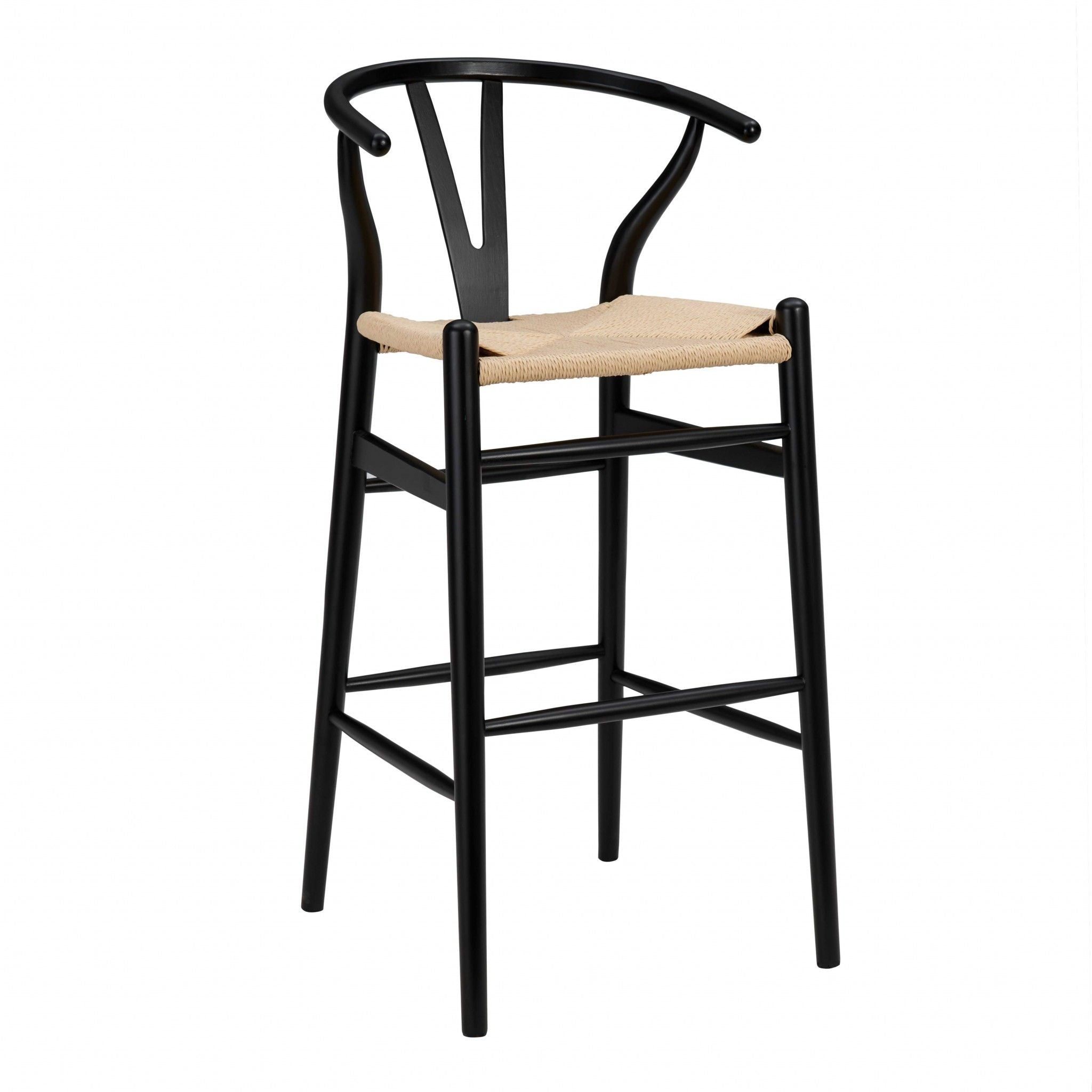 Solid Wood Low Back Counter Height Bar Chair - Natural / Black