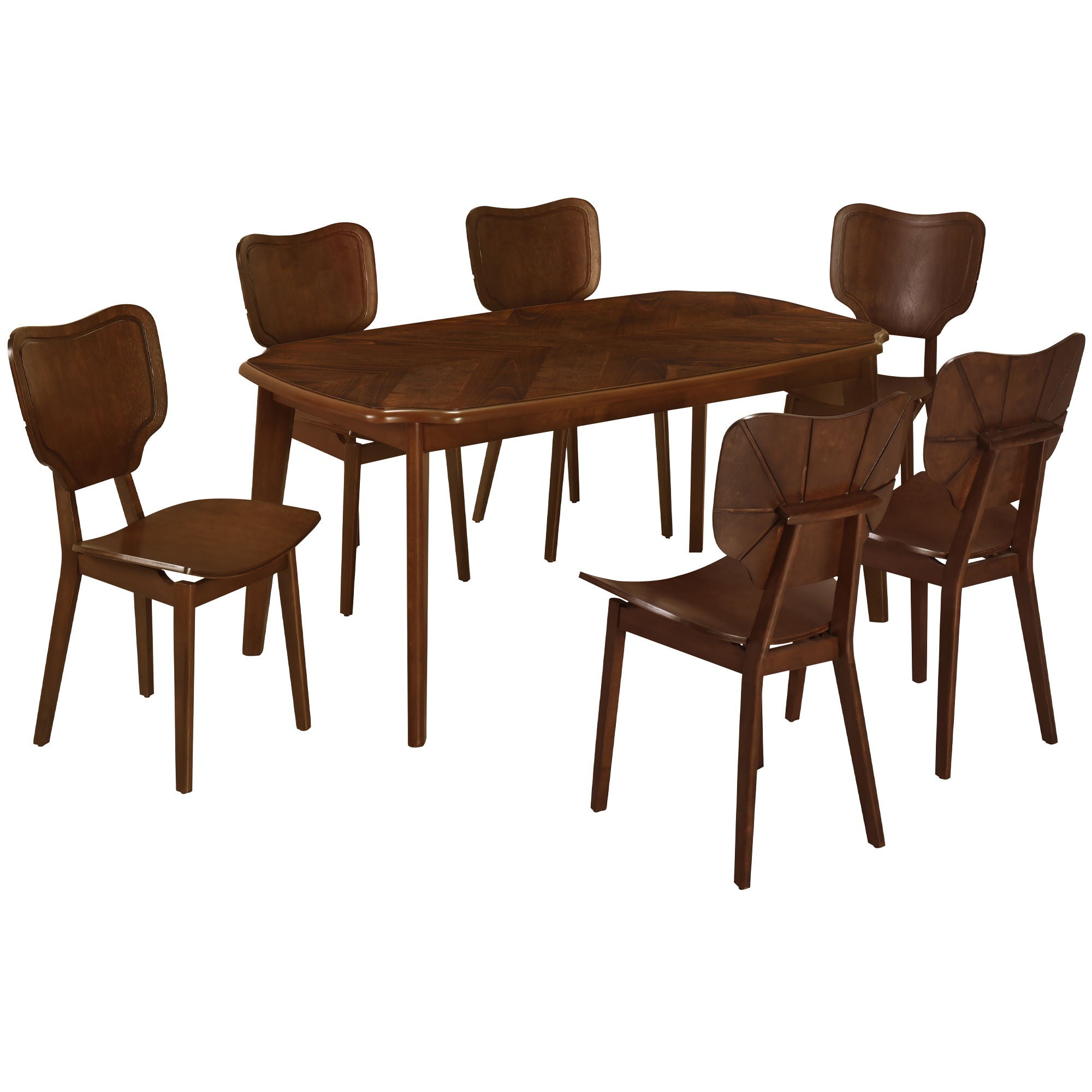 Topmax - 7 Piece Vintage Dining Table Set With 6 Dining Chairs, Kitchen Table Set For 6 With Curved Back And Seat