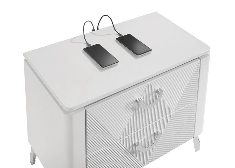 Cassia - 2-Drawer Nightstand Bedside Table - White High Gloss