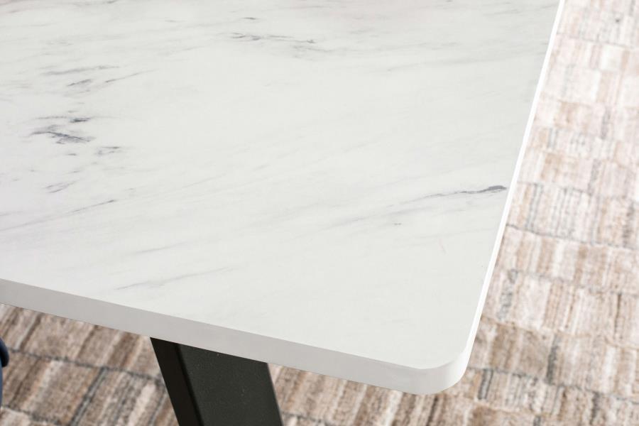 Mayer - Rectangular Faux Marble Dining Table - White by CoasterEssence | Bel Furniture