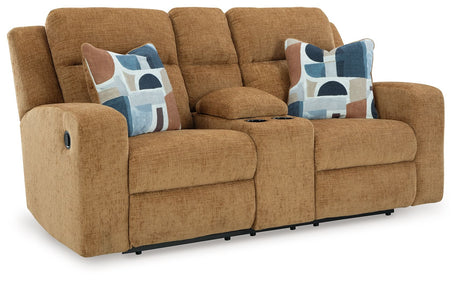 Kanlow - Dbl Reclining Loveseat With Console Light Brown by Signature Design by Ashley® | Bel Furniture