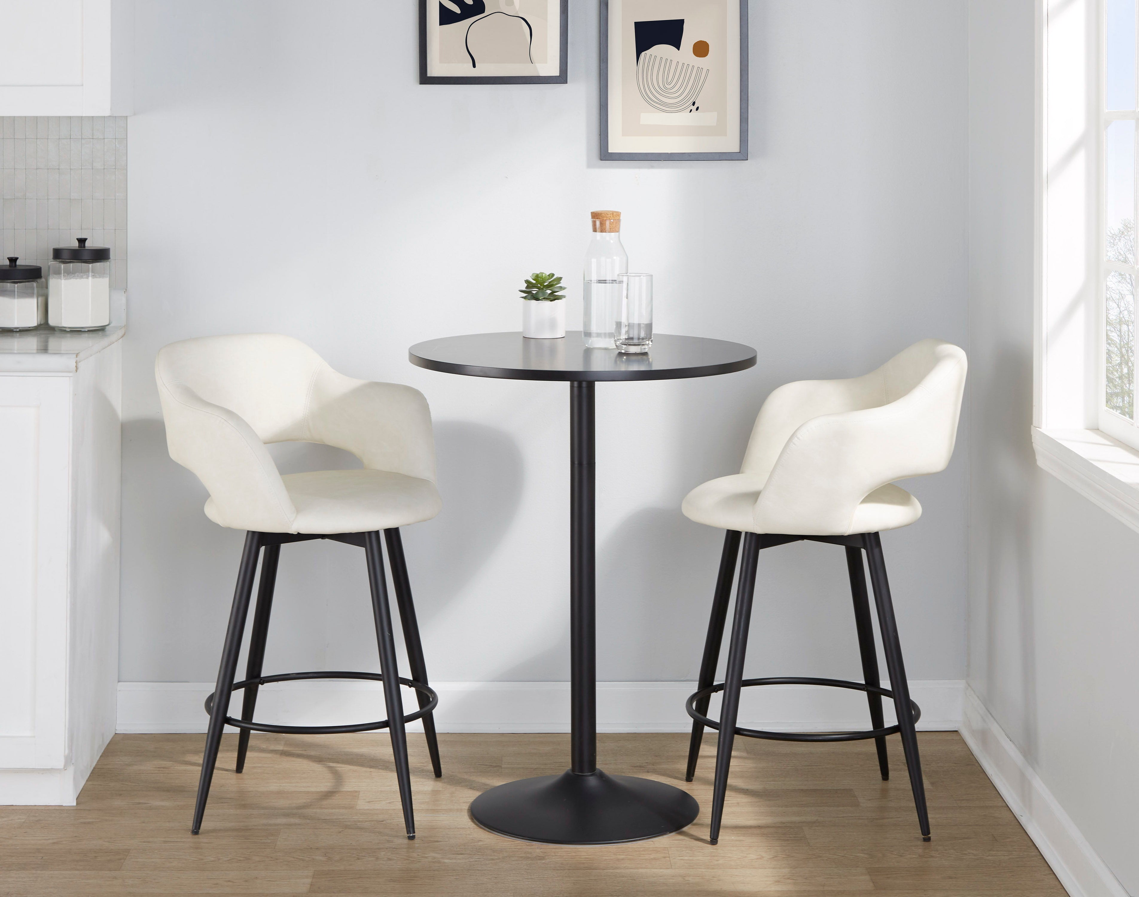 Margarite - Contemporary Fixed Height Counter Stool With Swivel With Round Footrest (Set of 2)