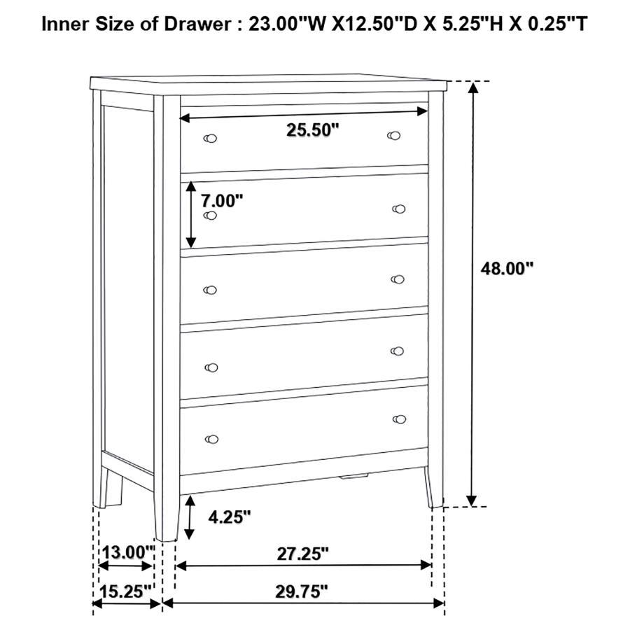 Carlton - 5-Drawer Bedroom Chest - Cappuccino