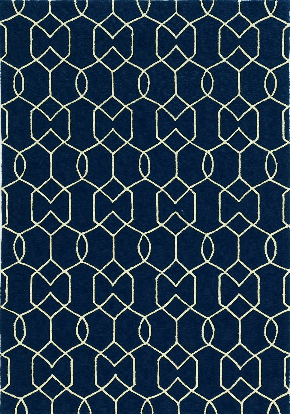 8' X 11' Hand Hooked UV Treated Trellis Indoor / Outdoor Area Rug - Navy Blue