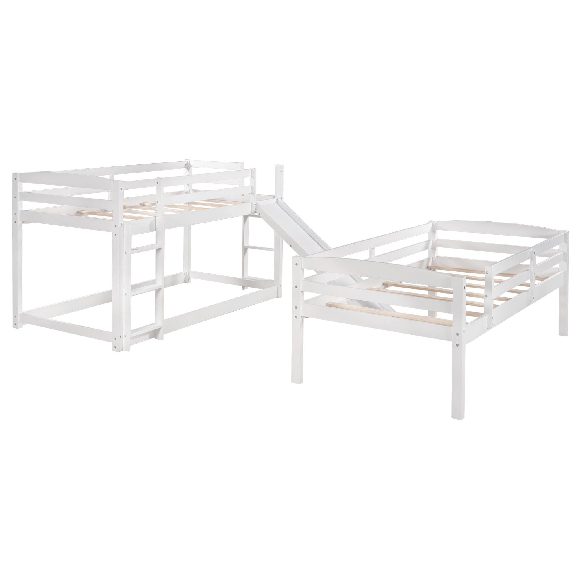 Triple Bunk Twin Sized Bed with Slide - White