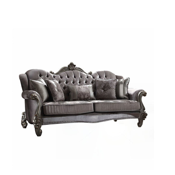 Velvet Curved Floral Sofa And Toss Pillows - Platinum