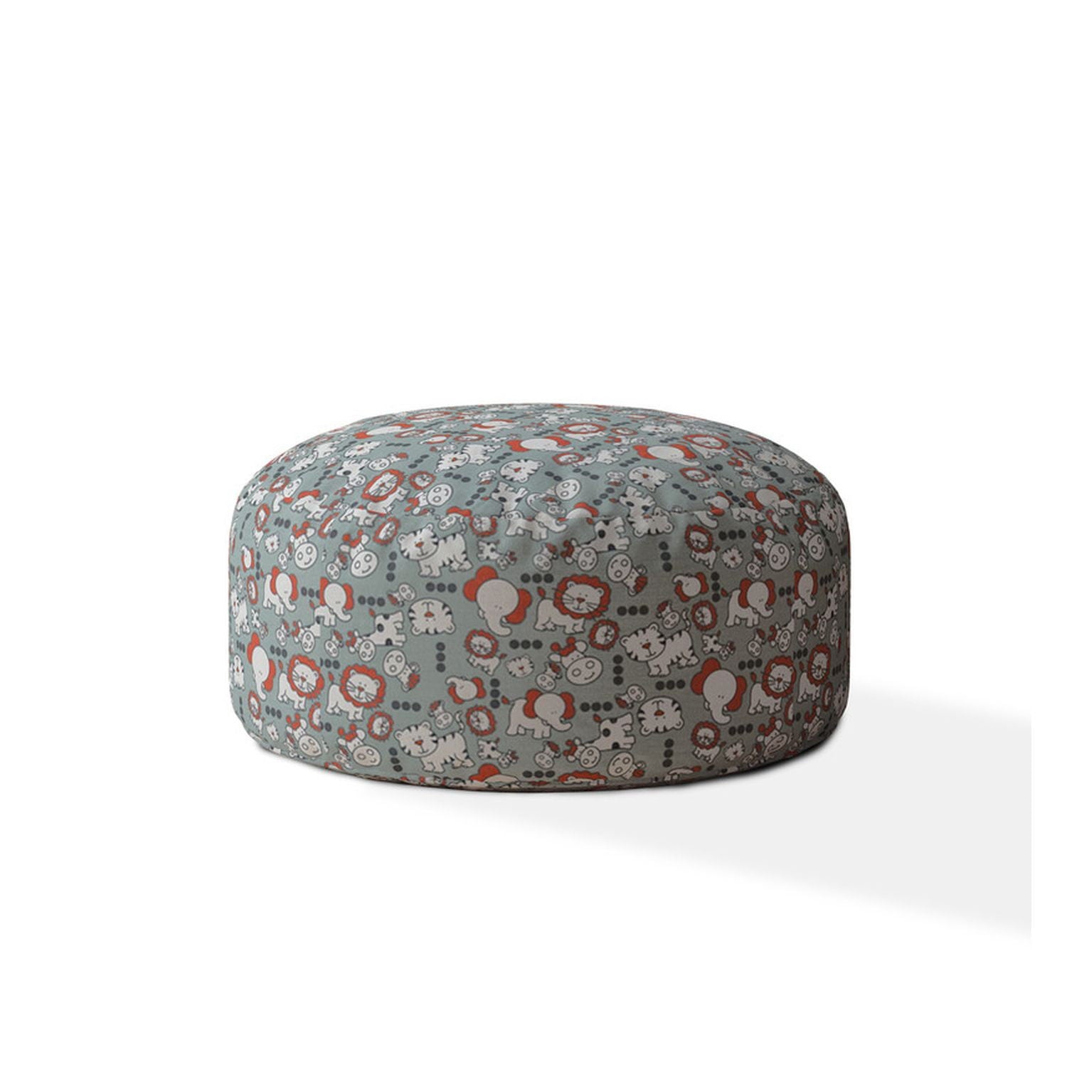 Cotton Round Animal Print Pouf Ottoman - Gray / White