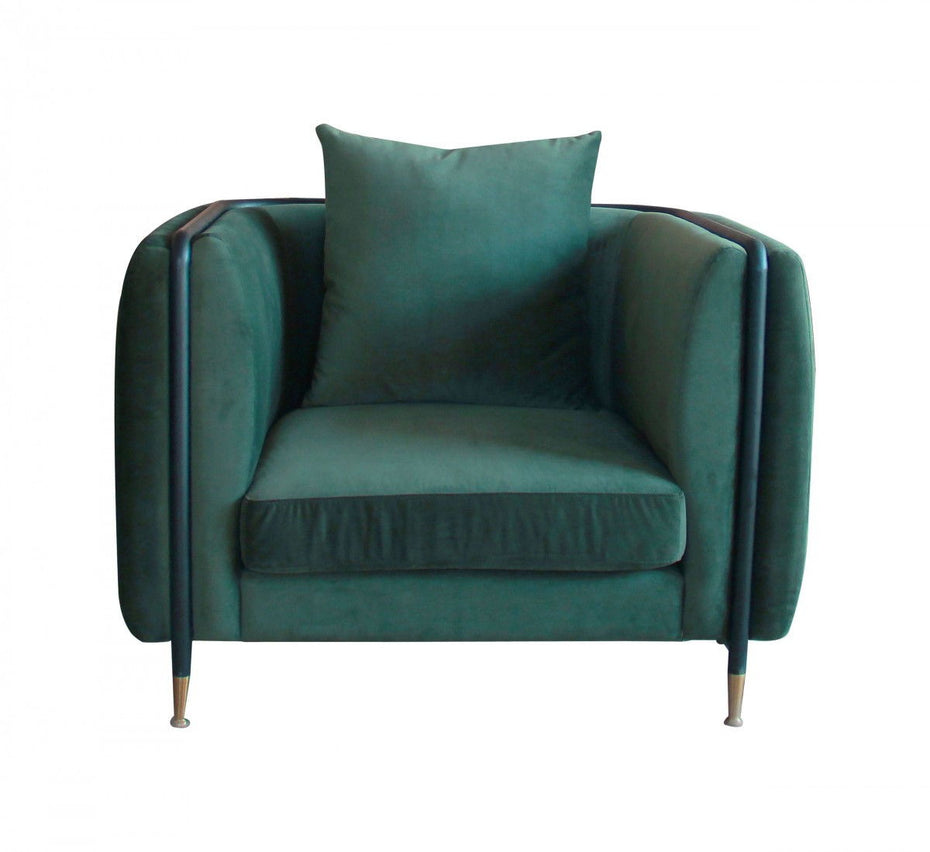 Velvet And Black Solid Color Arm Chair - Green