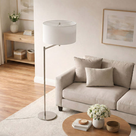 Horizon - Table Lamp With On / Off Switch Curved Base Linen Shade - Brushed Nickel / Silver / White - view 4