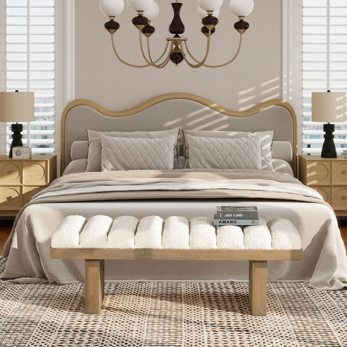 Bella - Upholstered Modern Accent Bench - Ivory White by Jennifer Taylor Home | Bel Furniture