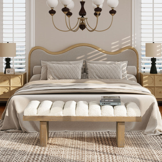 Bella - Upholstered Modern Accent Bench - Ivory White by Jennifer Taylor Home | Bel Furniture