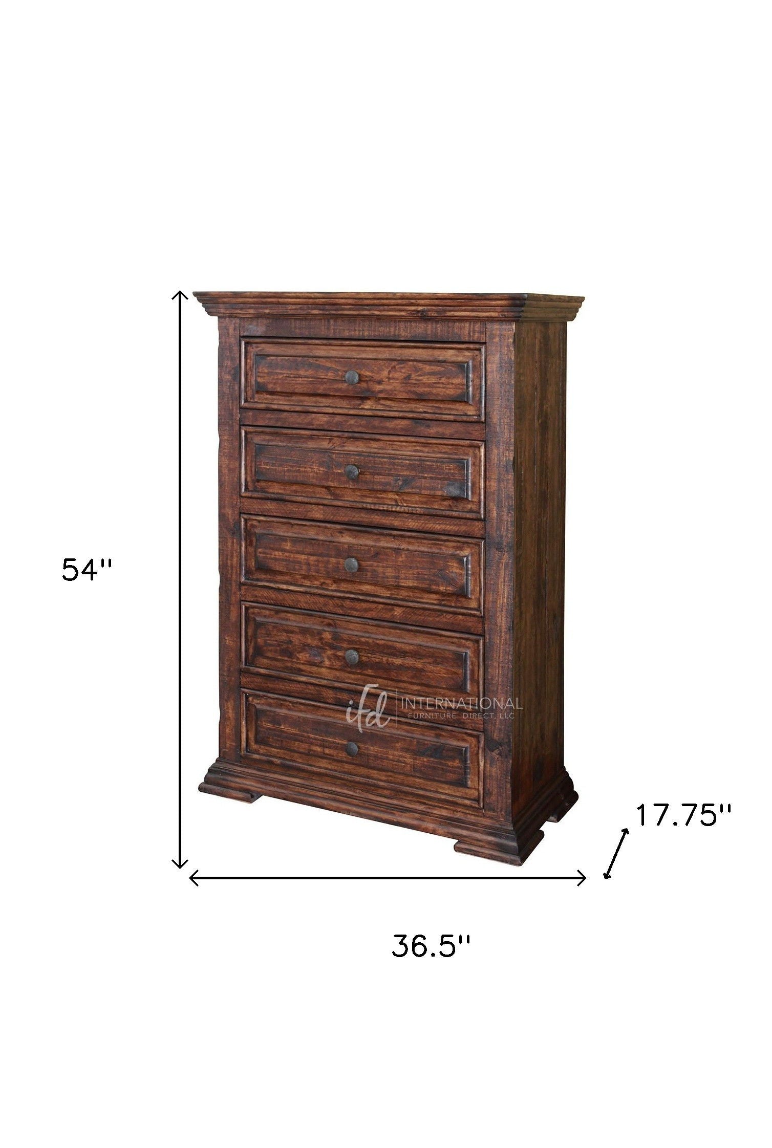 Solid Wood Five Drawer Chest - Chocolate