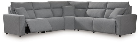 Modmax - Salt And Pepper - Reclining Sectional Gray 5 Pc. Power Reclining Sectional With RAF Zero Wall Power Recliner by Signature Design by Ashley® | Bel Furniture