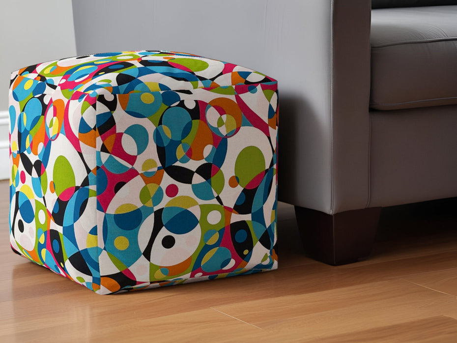 Cotton Patchwork Pouf Ottoman - Green / White