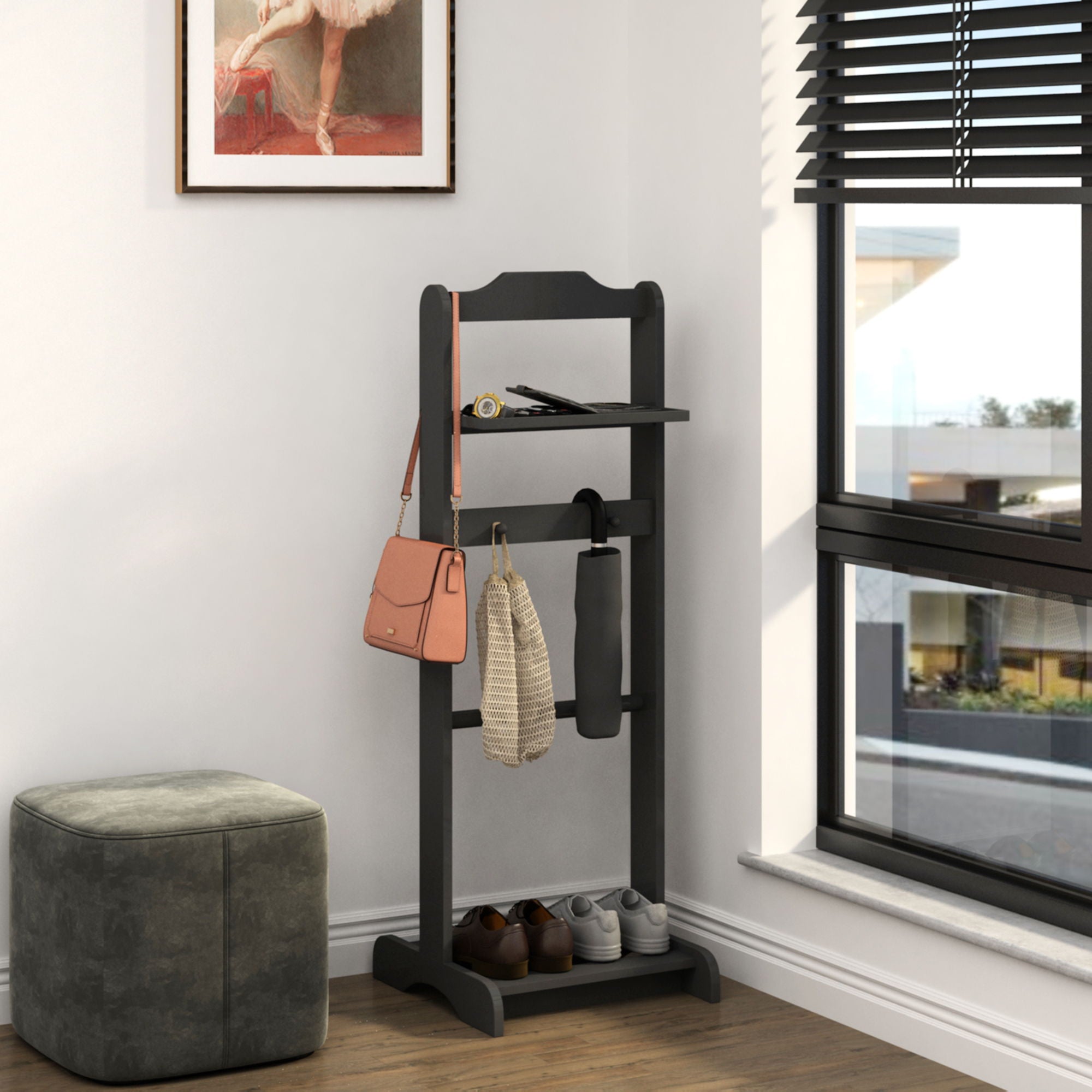 Accent Portable Garment Rack, Clothes Valet Stand With Storage Organizer