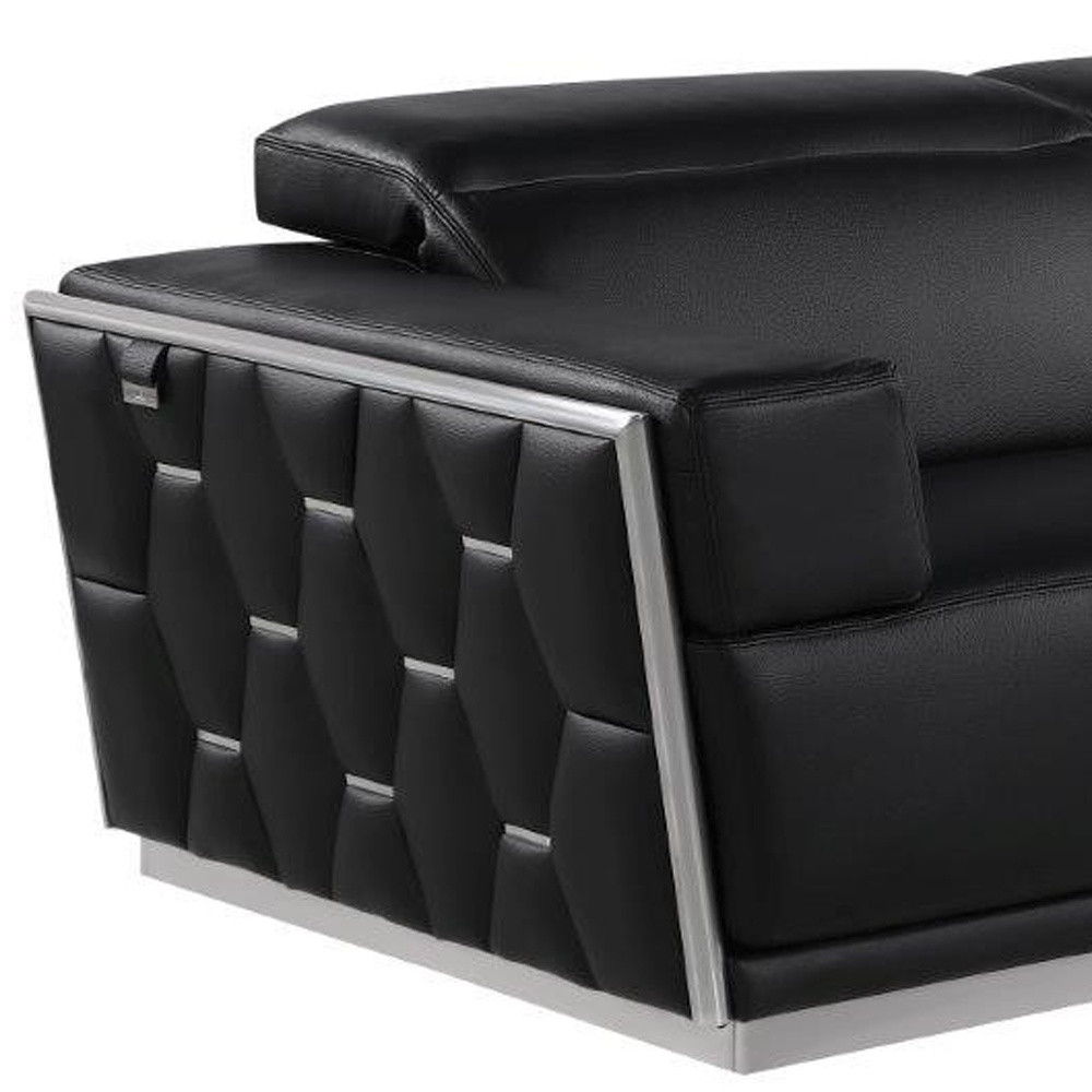 Leather Sofa - Black / Silver