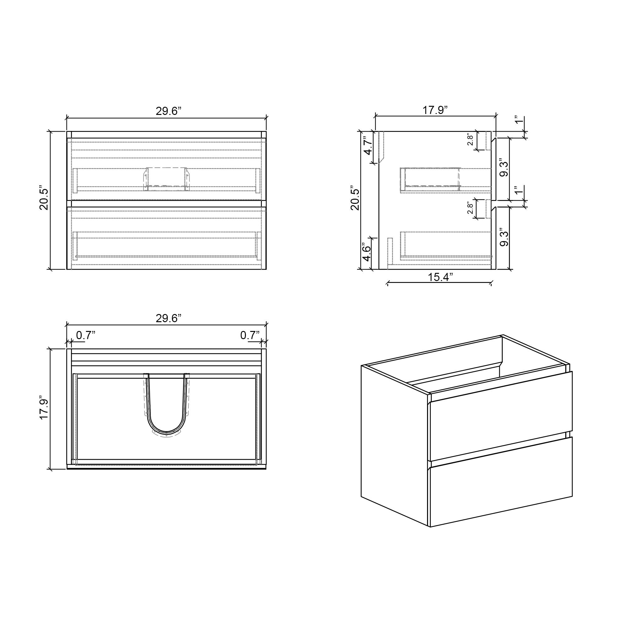 Alice - Bathroom Vanity With Large Storage, Sink Wall Mounted Floating Bathroom Vanity For Modern Bathroom, One-Piece Sink Basin Without Drain And Faucet