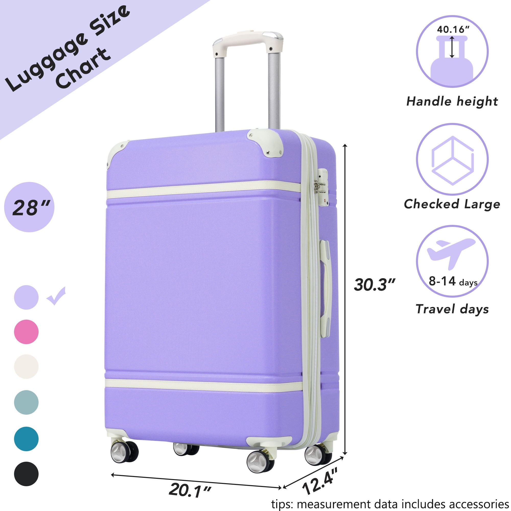 Hardshell Luggage With Tsa Lock, 28" Expandable Lightweight Suitcase With Spinner Wheels, Single Vintage Luggage