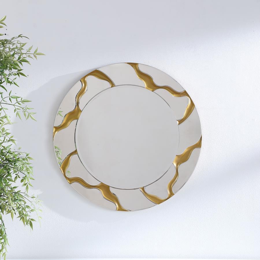 Dorinda - Round Kintsugi Style Wall Mirror - Gold by Coaster Fine Furniture | Bel Furniture