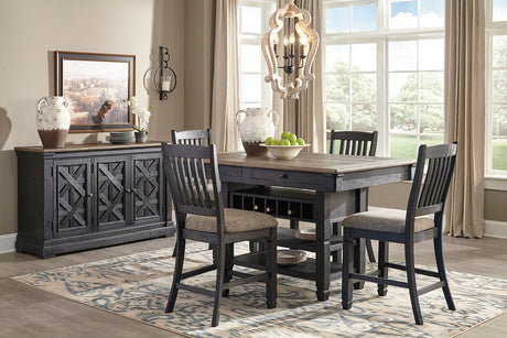 Tyler Creek - Counter Height Table Set Dark Gray 6 Pc. - Rectangular Dining Room Counter Table, 4 Upholstered Barstools, Server by Signature Design by Ashley® | Bel Furniture