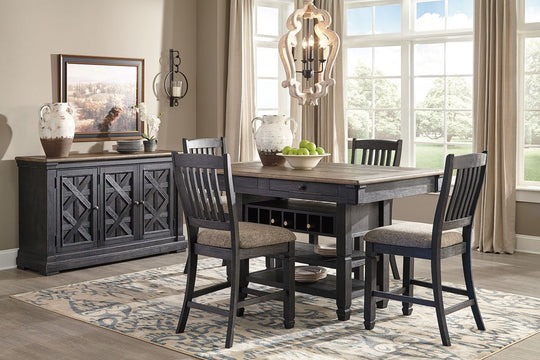 Tyler Creek - Counter Height Table Set Dark Gray 6 Pc. - Rectangular Dining Room Counter Table, 4 Upholstered Barstools, Server by Signature Design by Ashley® | Bel Furniture