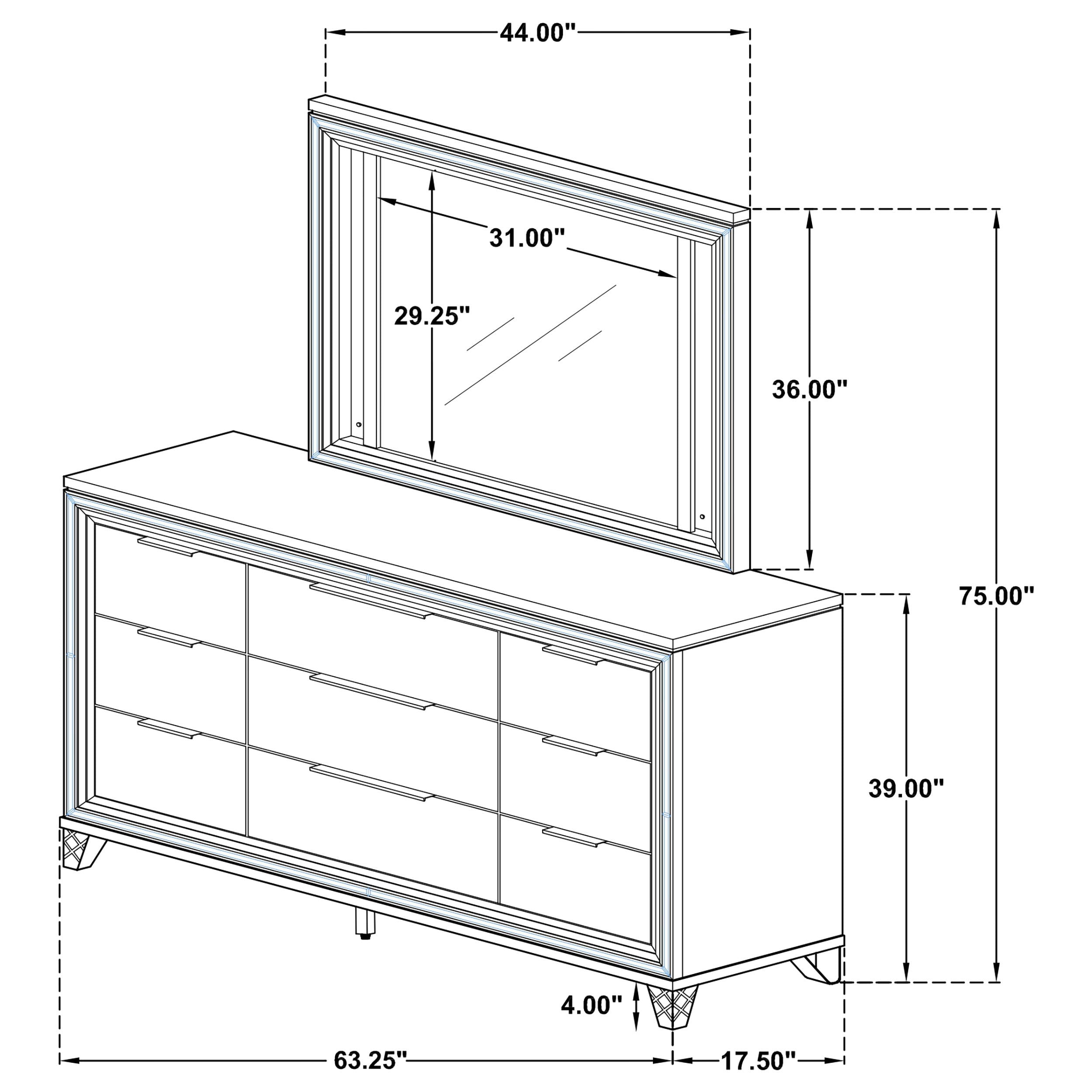 Marmore - 9-Drawer Dresser And LED Mirror - White