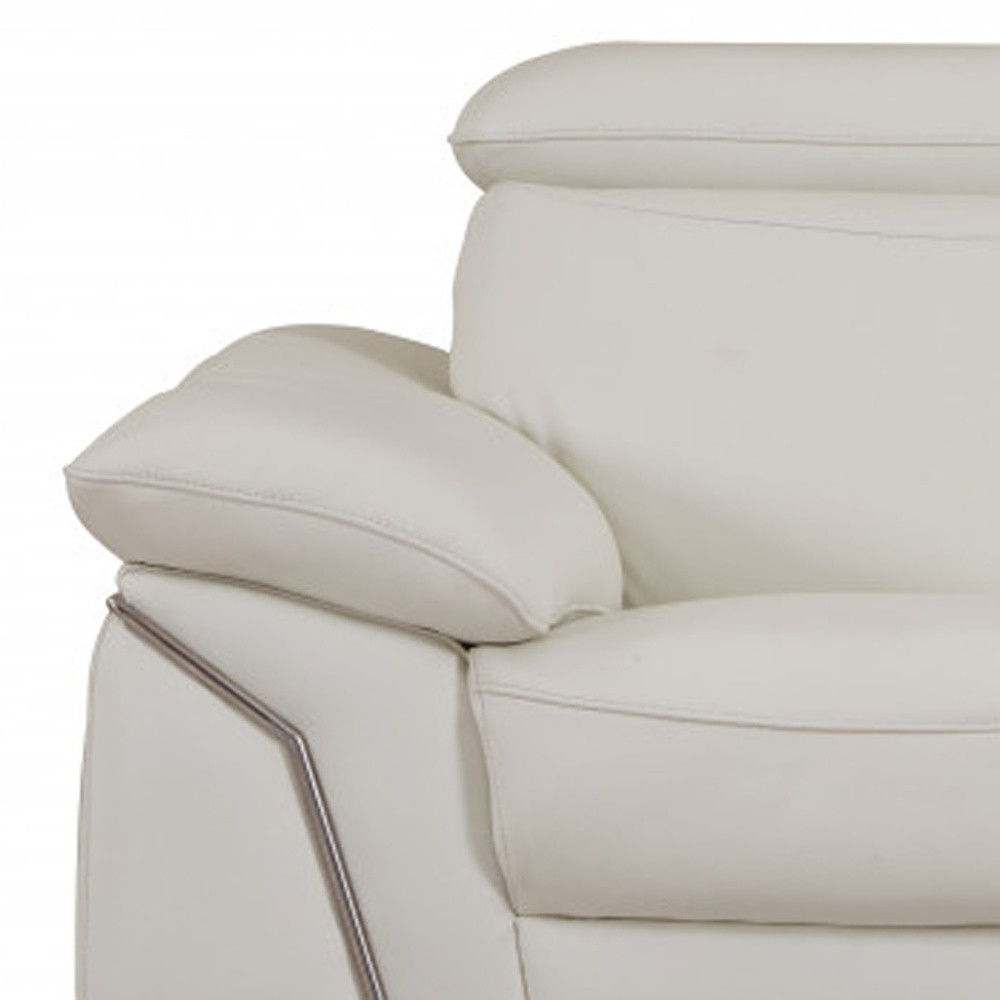 Italian Leather Sofa With Silver Legs - White