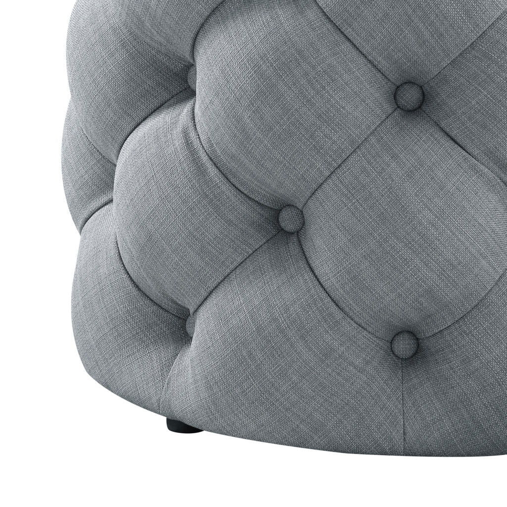 Linen Tufted Round Ottoman - Light Gray