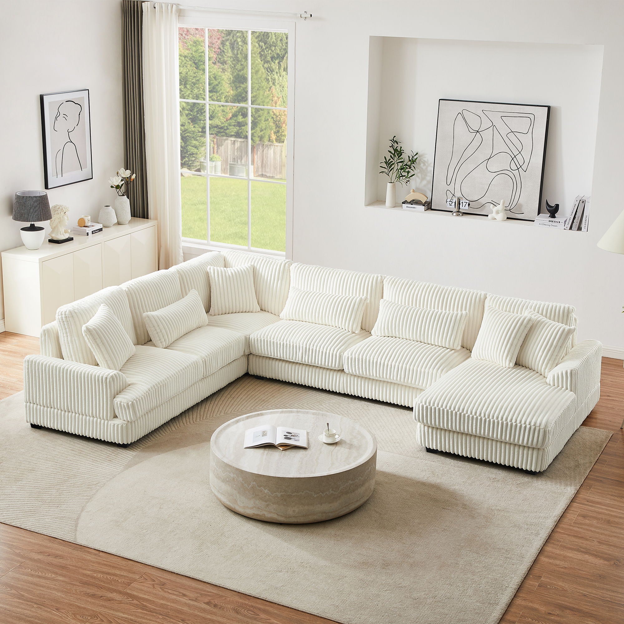 Oversized Sectional Sofa U - Shaped Sofa Couch Modern Sofa Upholstered In Soft Corduroy With A Chaise Lounge For Living Room