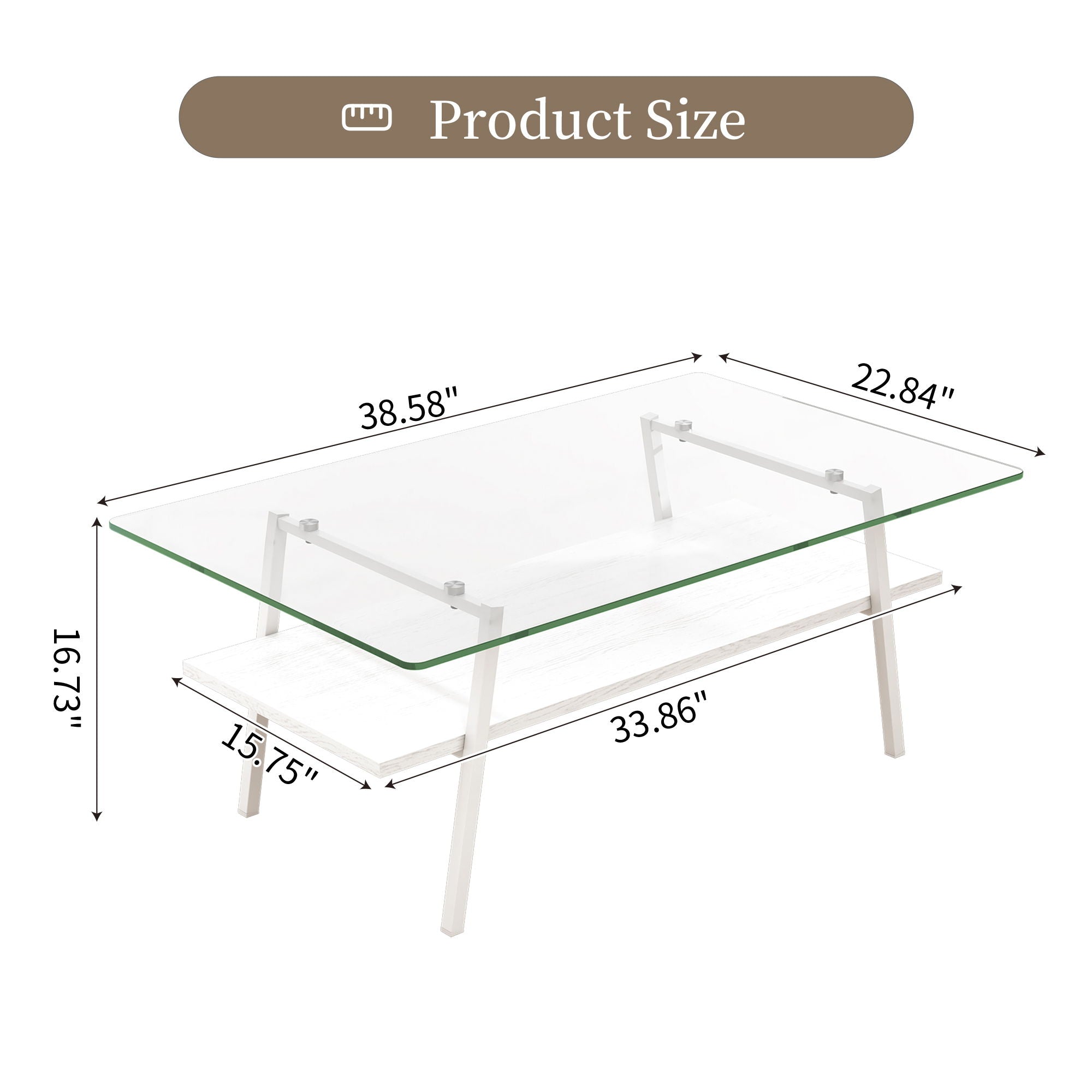 Rectangle Coffee Table, Tempered Glass Tabletop With Metal Legs, Modern Table For Living Room