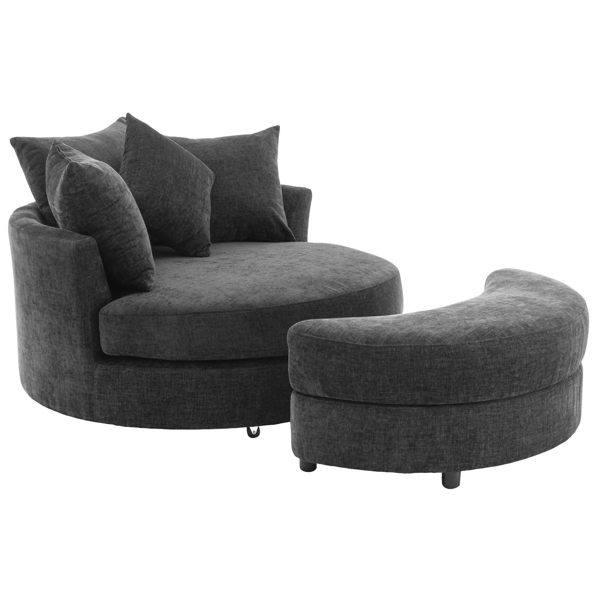 360° Swivel Accent Barrel Chair With Storage Ottoman & 4 Pillows, Modern Chenille Leisure Chair Round Accent For Living Room