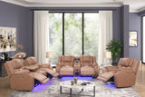 Brown Power Reclining 3-Piece Living Room Set with LED Lights, USB, Bluetooth Speaker & Wireless Charging