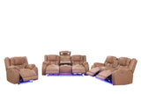 Brown Power Reclining 3-Piece Living Room Set with LED Lights, USB, Bluetooth Speaker & Wireless Charging