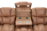Brown Power Reclining 3-Piece Living Room Set with LED Lights, USB, Bluetooth Speaker & Wireless Charging
