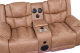 Brown Power Reclining 3-Piece Living Room Set with LED Lights, USB, Bluetooth Speaker & Wireless Charging