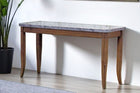 Transitional Sofa Table with Gray Faux-Marble Top & Brown Wood Base