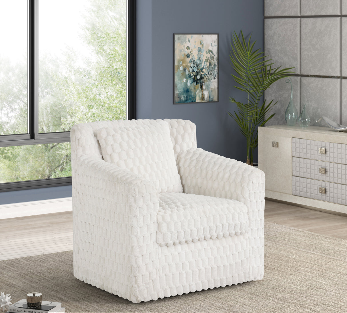 Serena Contemporary Bone Sculpted Faux Fur 360° Swivel Accent Chair