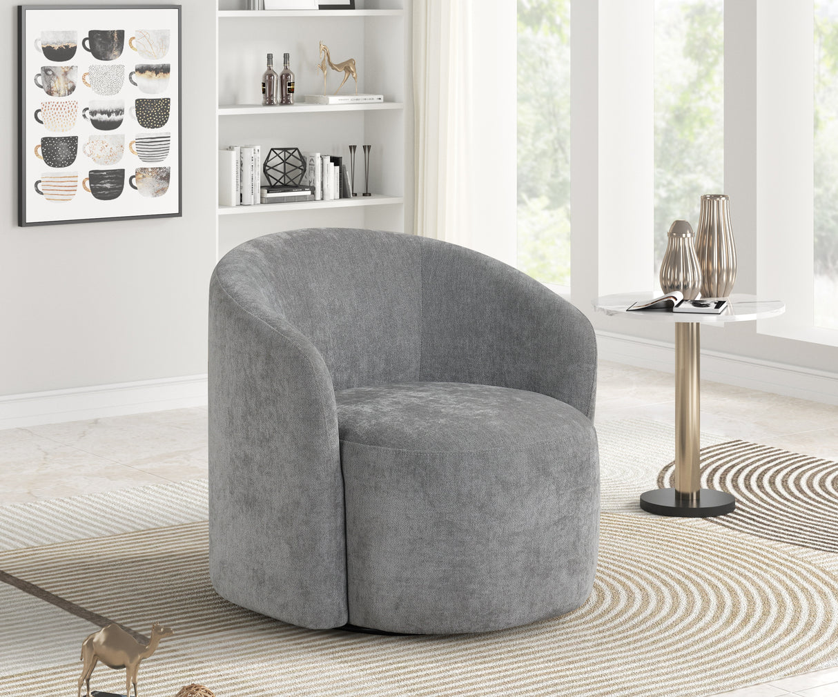 Cora Modern Dark Green Chenille 360° Swivel Barrel Accent Chair