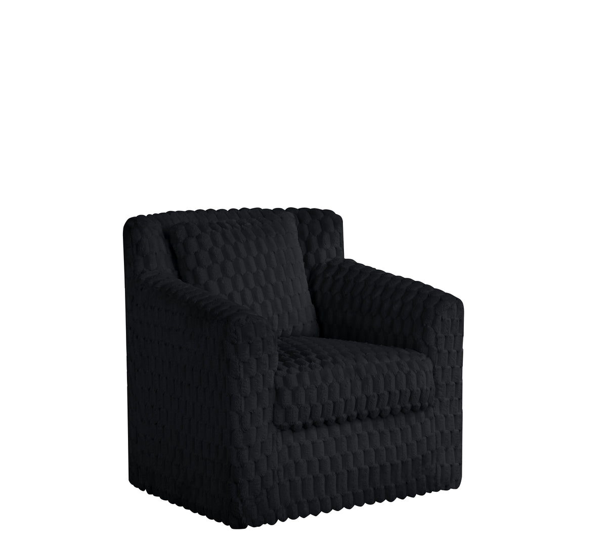 Serena Contemporary Black Sculpted Faux Fur 360° Swivel Accent Chair