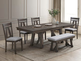 Rustic Trestle 6-Piece Dining Set with Extension Table, 4 Chairs & Bench – Dark Brown