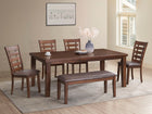 6 Piece Rectangular Dining Set with Bench – Warm Brown Finish