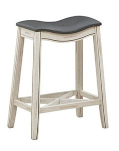 24" Antique White Saddle Counter Stool with Black Seat