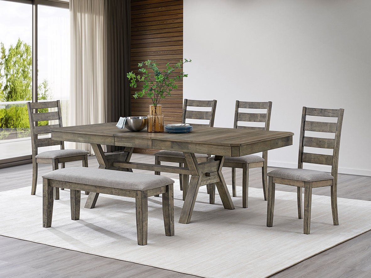 Rustic Gray Farmhouse 6-Piece Dining Set with 18” Butterfly Leaf