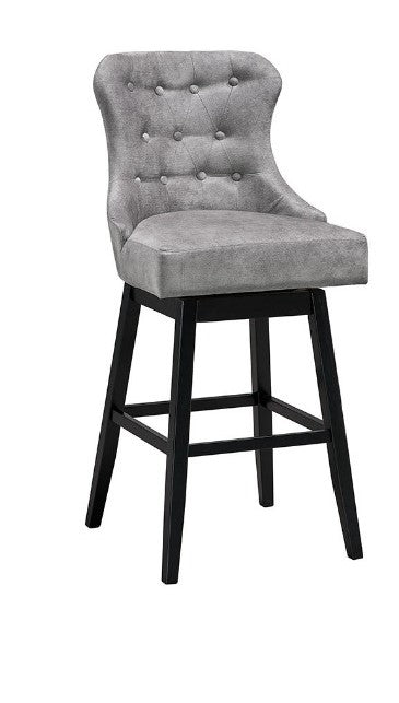 30" Swivel Upholstered Bar Stool with Tufted Back & Black Wood Base