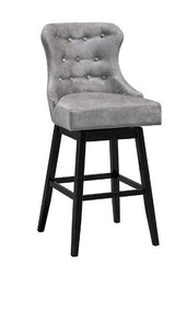 30" Swivel Upholstered Bar Stool with Tufted Back & Black Wood Base