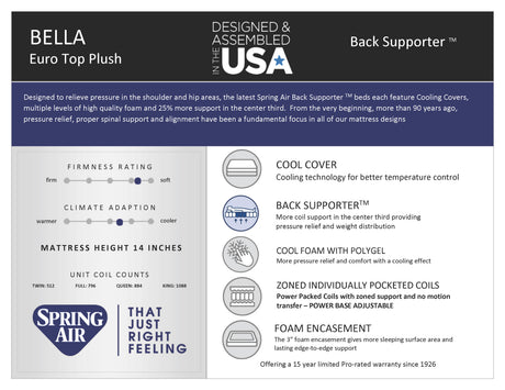 Bella 14-Inch Plush Innerspring Euro Top Mattress by Spring Air | Bel Furniture