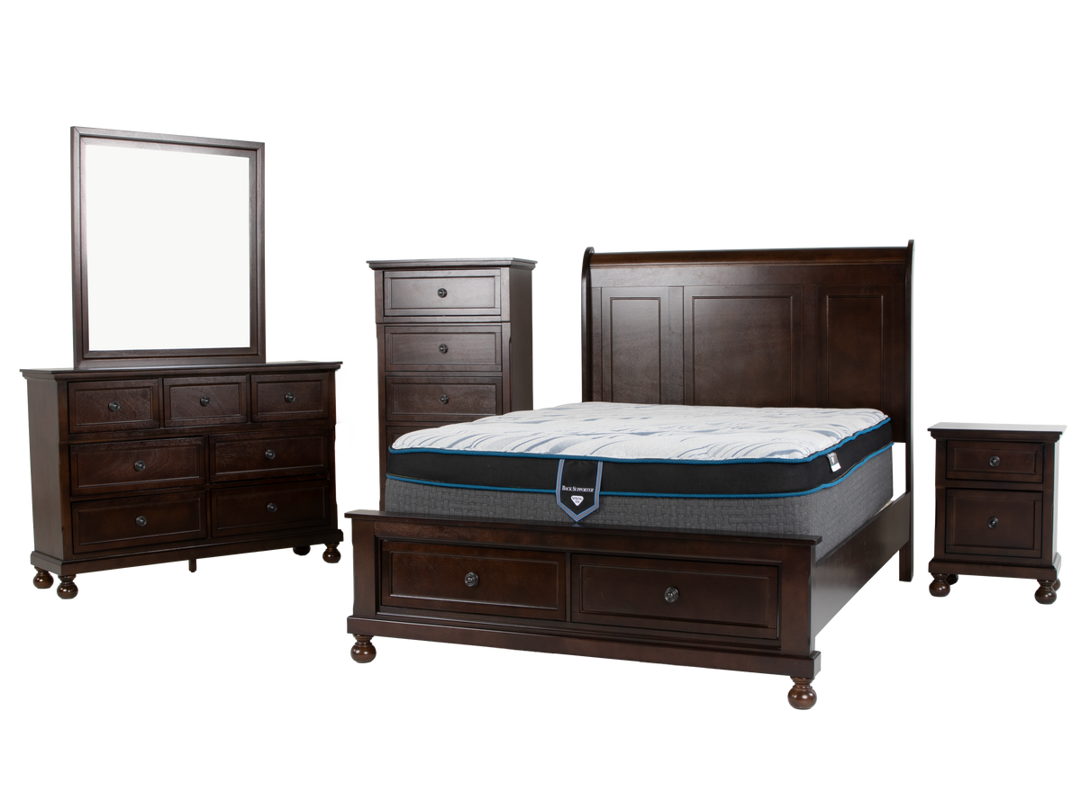 Transitional Espresso 6-Piece Queen Storage Bedroom Set (Bed, Dresser, Mirror, Chest & Nightstand)