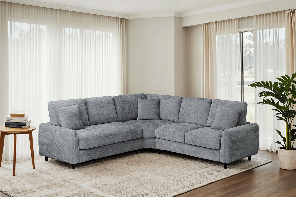 Dark Grey Chenille 3-Piece L-Shaped Sectional Sofa